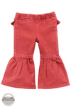Red bell-bottom pants on a white background There’s no denying how cute your cowgirl will look in our Little Girl’s Vibrant Ruffle Leg Flare Jean. These flares are crafted from a soft cotton blend with a hint of stretch for extra comfort. They feature an elastic waist for easy changing, ruffles along the back for extra flair, and ruffled legs that will have her ready for the rodeo.
 Fit: Regular
 Waist: Elastic
 Leg: Flare front