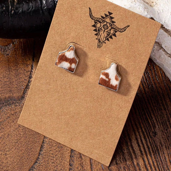 Cow Tag - Turquoise Stud Earrings