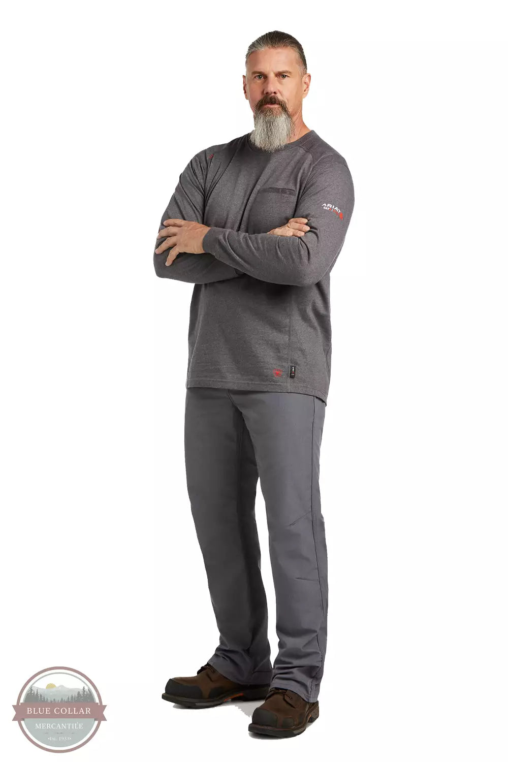 Ariat 10039429 Flame Resistant Air Life on the Line Graphic Long Sleeve T-Shirt in Charcoal Heather Full View