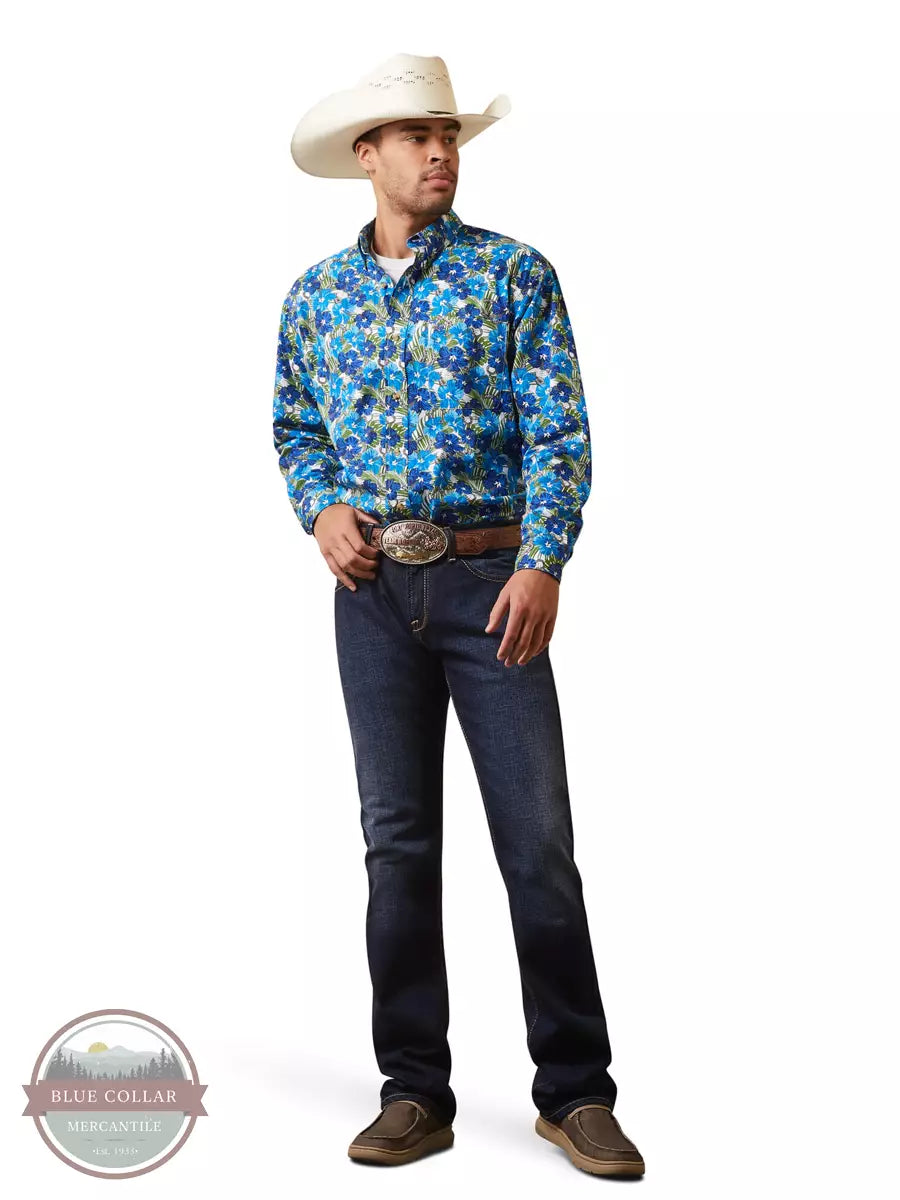 Ariat 10043788 Landon Classic Fit Long Sleeve Snap Shirt in Blue, full model