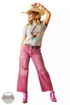 Ariat 10048257 Ultra High Rise Tomboy Wide Jeans in Pink Full View