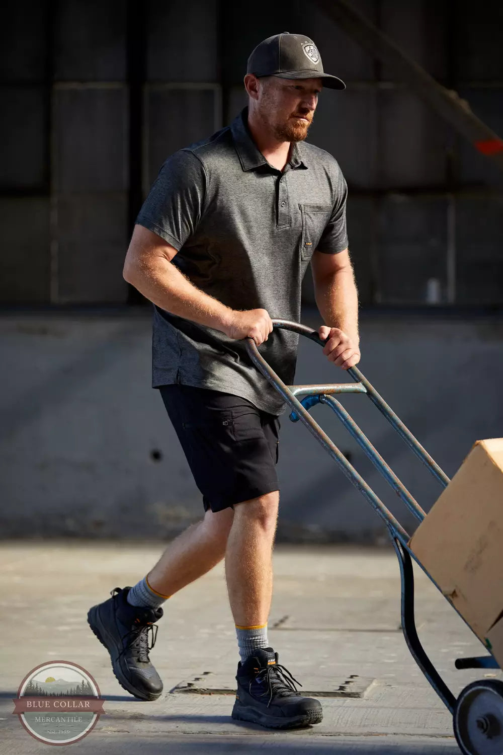 Ariat 10048617 Rebar Foreman Short Sleeve Polo Shirt in Charcoal Heather Life View