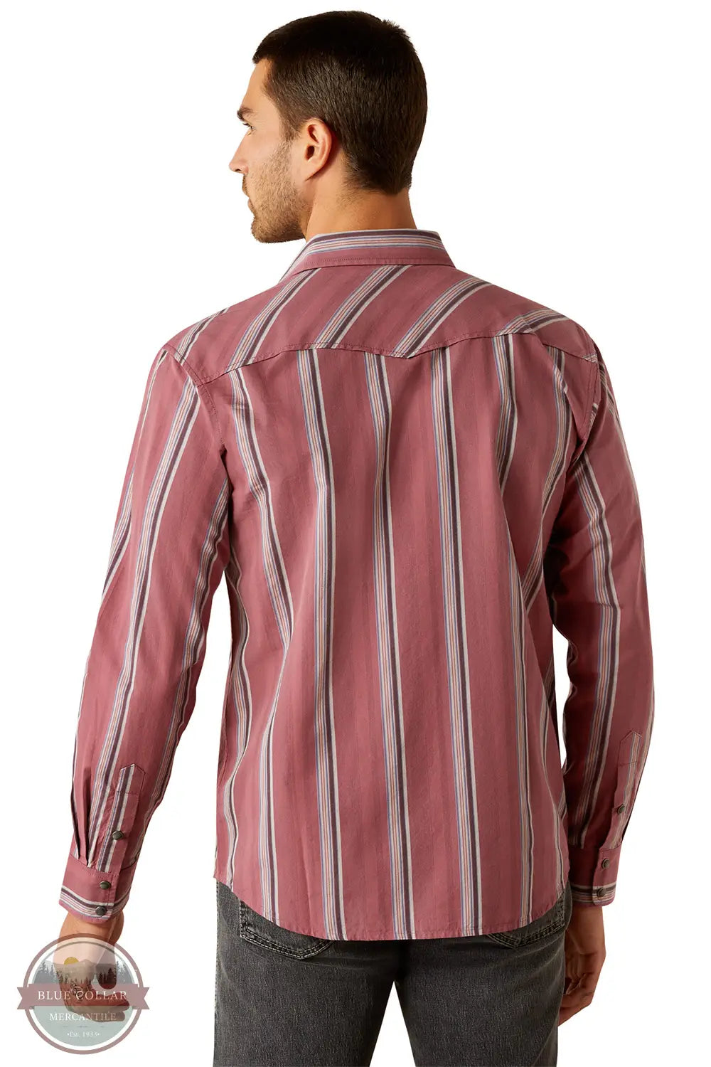 Ariat 10054707 Humphrey Retro Fit Stripe Long Sleeve Shirt in Red, rear