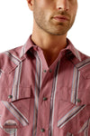 Ariat 10054707 Humphrey Retro Fit Stripe Long Sleeve Shirt in Red, button zoom