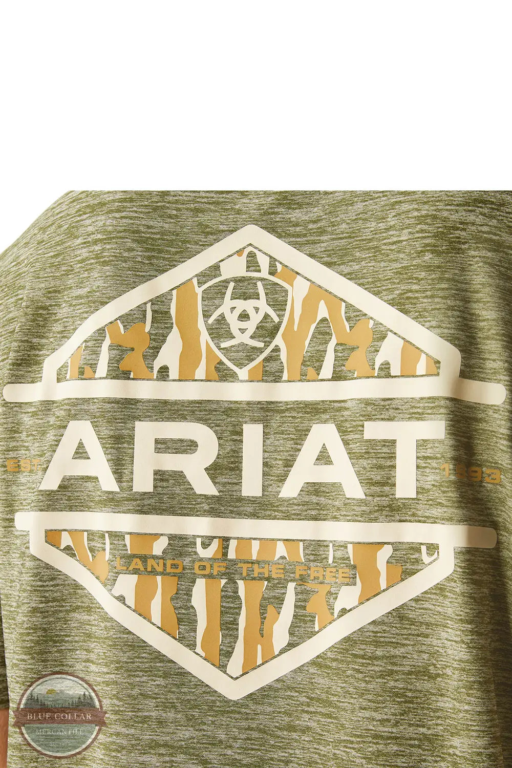 Ariat 10054763 Tree Bark Camo Charger Short Sleeve T-Shirt in Green, rear zoom