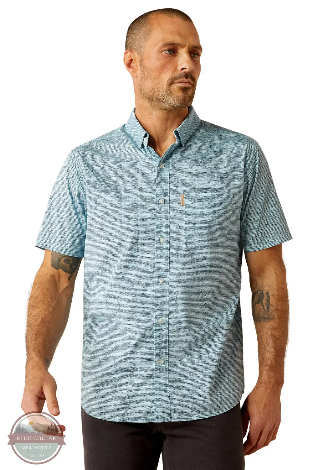 Ariat 10054849 Monte Modern Fit Short Sleeve Shirt in Blue, front
