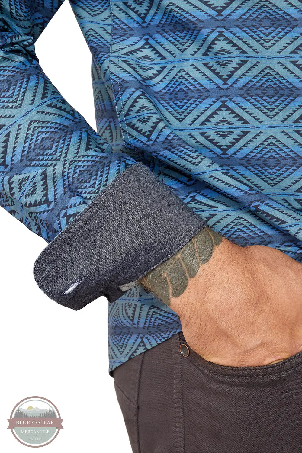 Ariat 10054852 McKay Modern Fit Long Sleeve Shirt in Blue, cuff