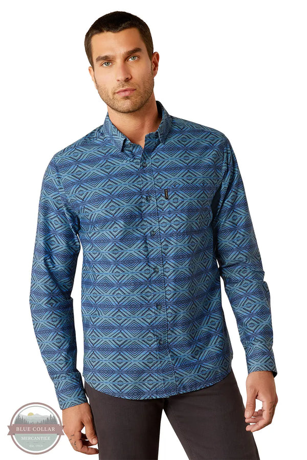 Ariat 10054852 McKay Modern Fit Long Sleeve Shirt in Blue, front