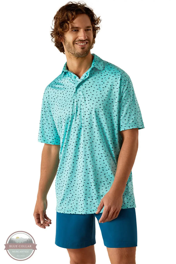 Ariat 10054867 Short Sleeve Charger 2.0 Printed Polo Shirt in Teal, front