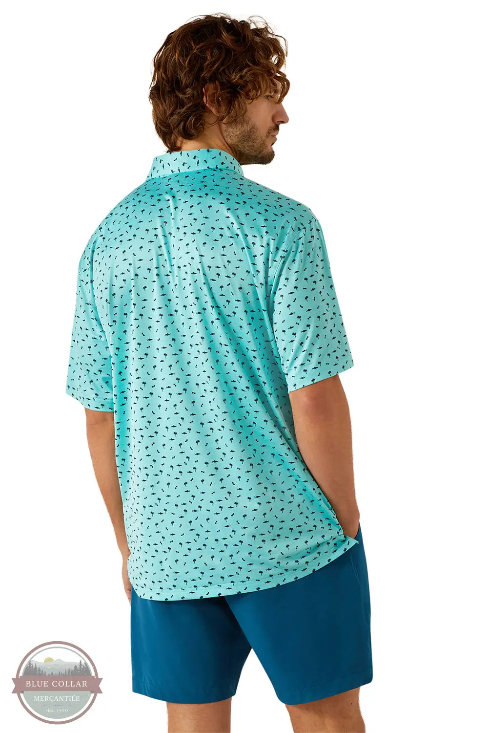 Ariat 10054867 Short Sleeve Charger 2.0 Printed Polo Shirt in Teal, rear