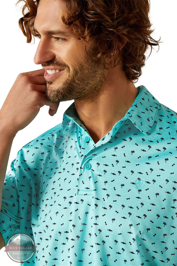 Ariat 10054867 Short Sleeve Charger 2.0 Printed Polo Shirt in Teal, zoom