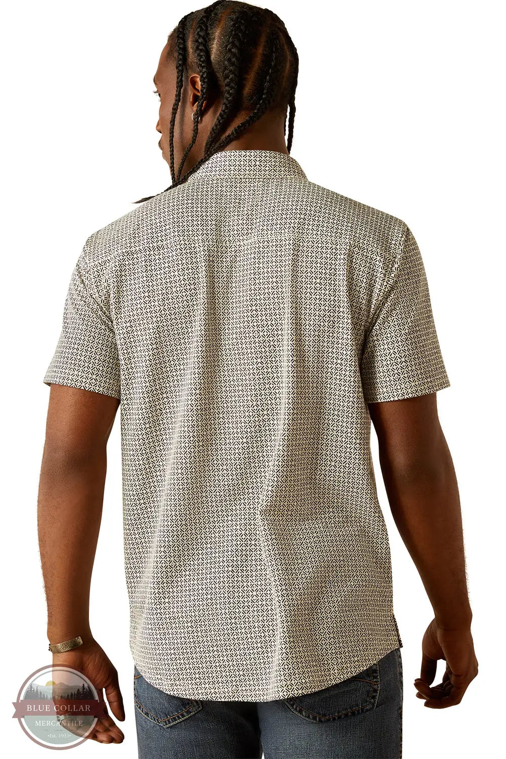 Ariat 10054902 Short Sleeve Retro Button Down Shirt in Black & Cream, rear