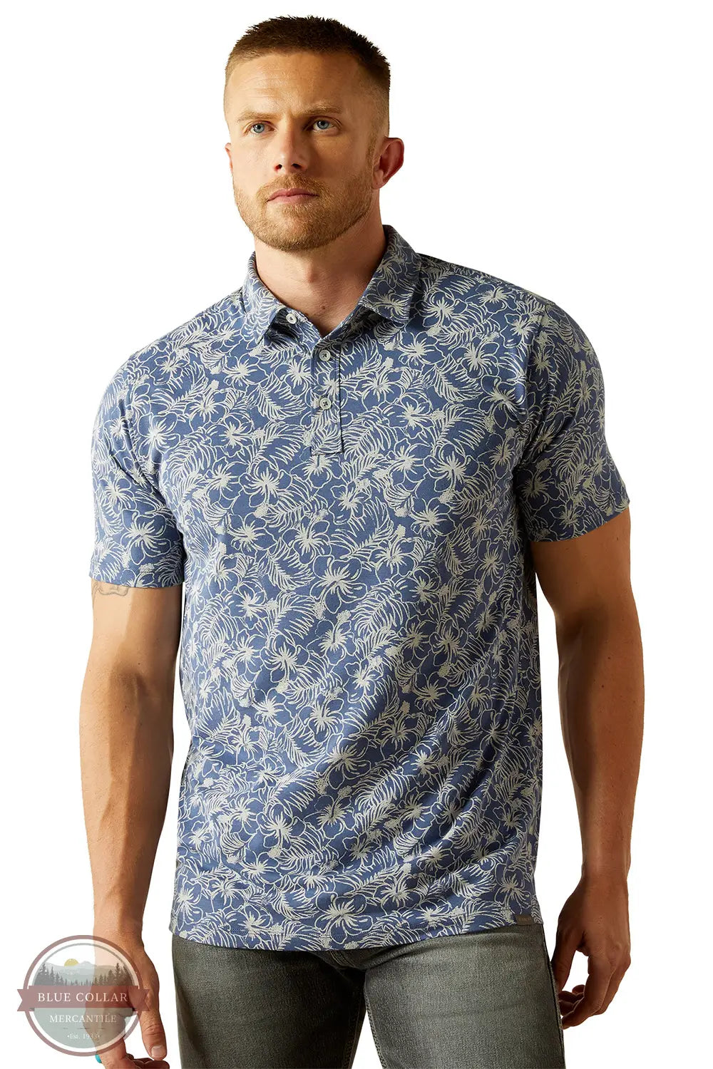 Ariat 10054906 Retro Blue Ridge Short Sleeve Polo Shirt in Blue, front