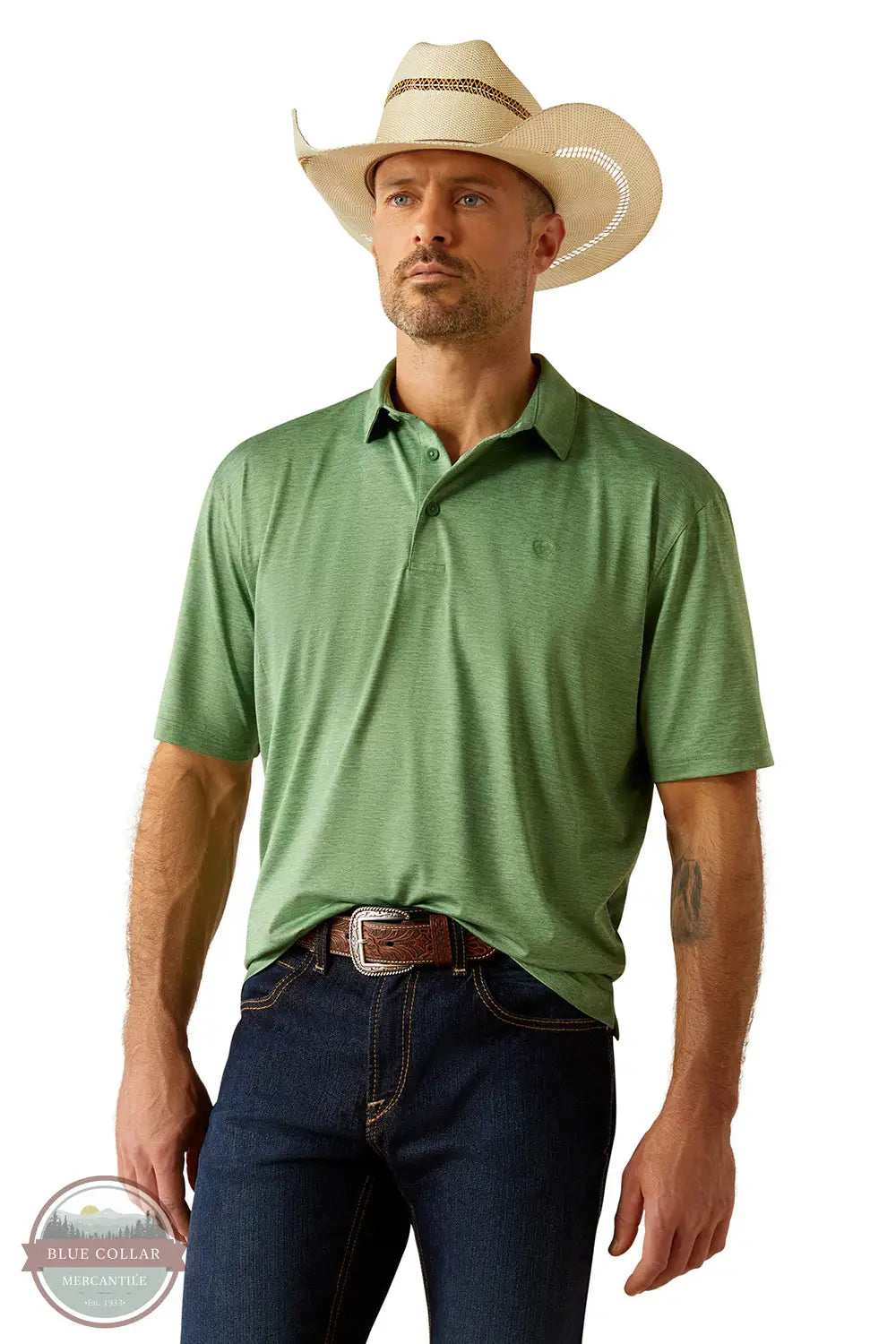 Ariat 10055125 Charger 2.0 Polo Short Sleeve Shirt in Green, front