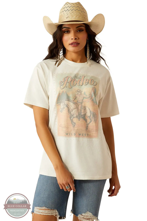 Ariat 10055140 Rodeo Postcard Short Sleeve T-Shirt in Cream, front