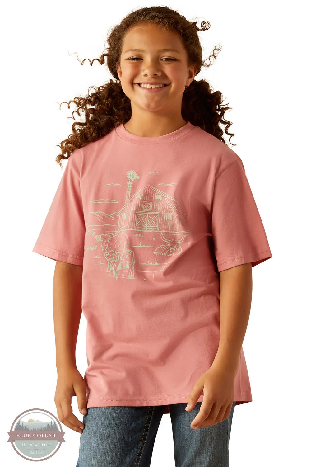 Ariat 10055162 Farm Scene Short Sleeve T-Shirt in Pink, front