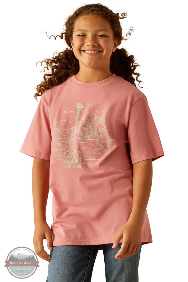 Ariat 10055162 Farm Scene Short Sleeve T-Shirt in Pink, front