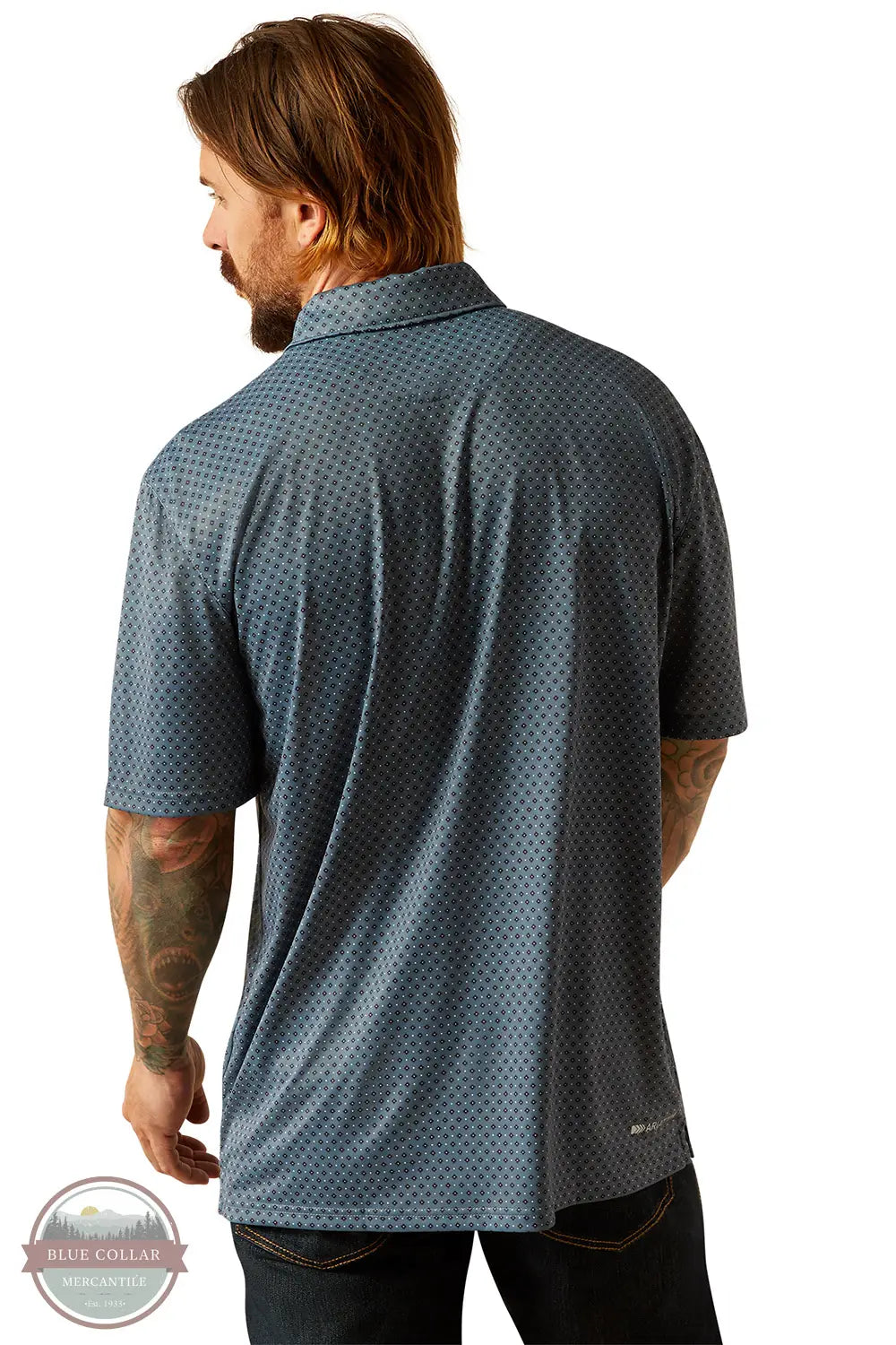 Ariat 10055187 All Over Southwest Print Short Sleeve Polo Shirt in Blue, rear