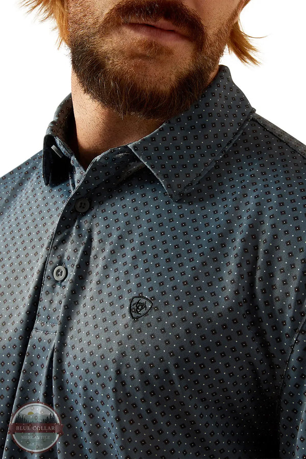 Ariat 10055187 All Over Southwest Print Short Sleeve Polo Shirt in Blue, logo zoom