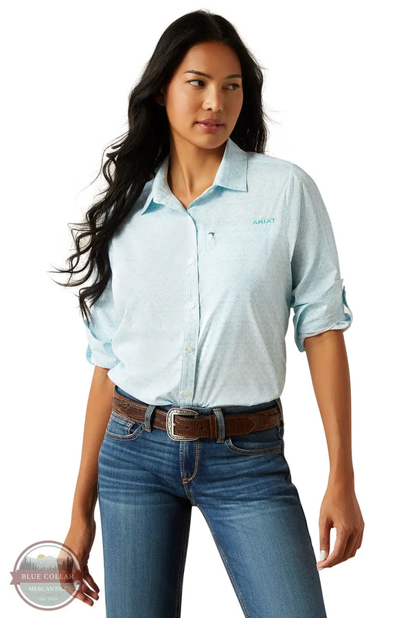 Ariat 10055207 VentTEK Allover Print Long Sleeve Shirt in Light Teal, front