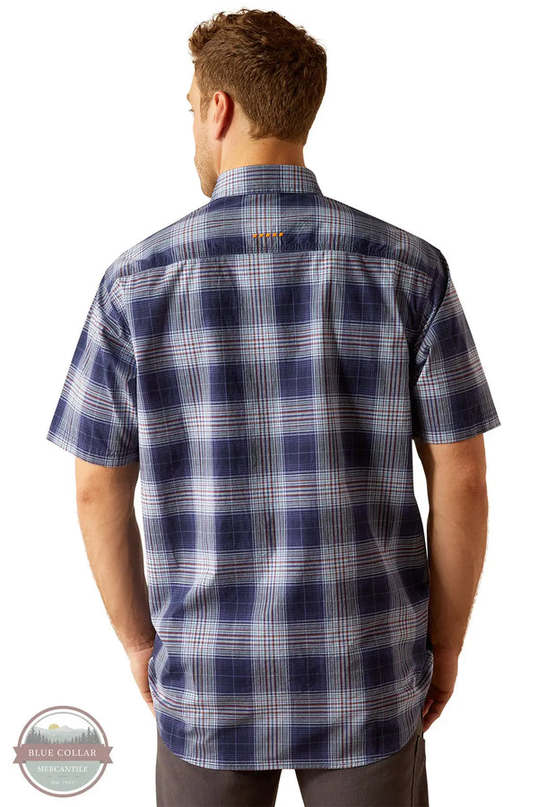 Ariat 10055264 Rebar Made Tough DuraStretch Plaid Short Sleeve Shirt in Blue Plaid, rear