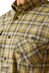 Ariat 10055265 Rebar Made Tough DuraStretch Plaid Short Sleeve Shirt in Green Plaid, pocket