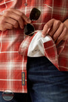 Ariat 10055266 Rebar Made Tough DuraStretch Plaid Short Sleeve Shirt in Red Plaid glass cleaner detail view