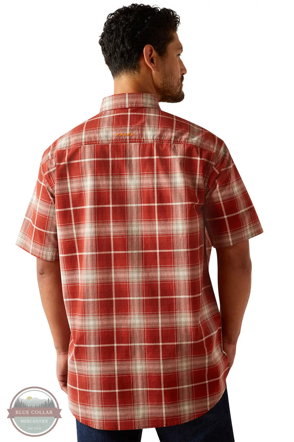 Ariat 10055266 Rebar Made Tough DuraStretch Plaid Short Sleeve Shirt in Red Plaid, rear