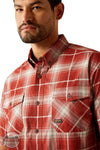 Ariat 10055266 Rebar Made Tough DuraStretch Plaid Short Sleeve Shirt in Red Plaid front pocket detail