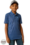 Ariat 10055423 Allover Print Short Sleeve Polo Shirt in Blue, front