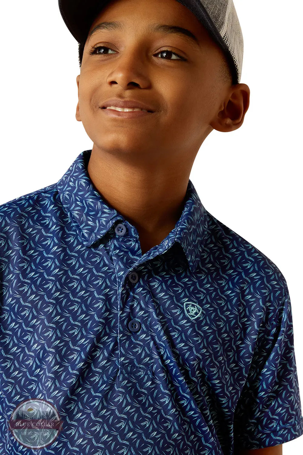 Ariat 10055423 Allover Print Short Sleeve Polo Shirt in Blue, logo zoom