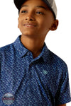 Ariat 10055423 Allover Print Short Sleeve Polo Shirt in Blue, logo zoom