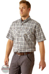 Ariat 10058535 Rebar Made Tough DuraStretch Plaid Short Sleeve Shirt in Gray Plaid, front