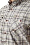 Ariat 10058535 Rebar Made Tough DuraStretch Plaid Short Sleeve Shirt in Gray Plaid, pocket