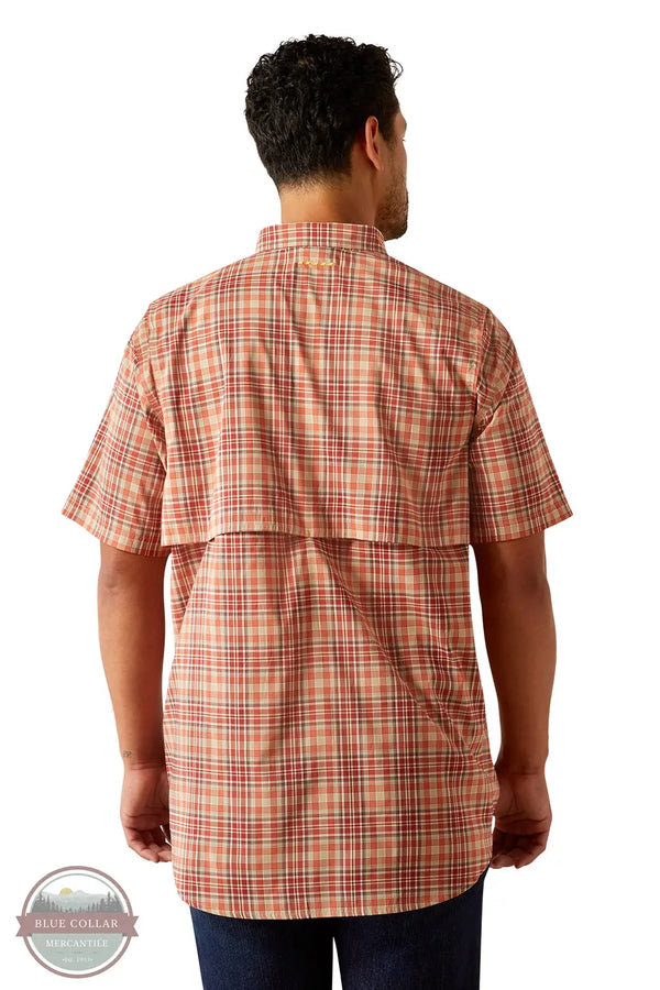 Ariat 10058536 Rebar Made Tough VentTEK DuraStretch Short Sleeve Shirt in Red Orange, rear