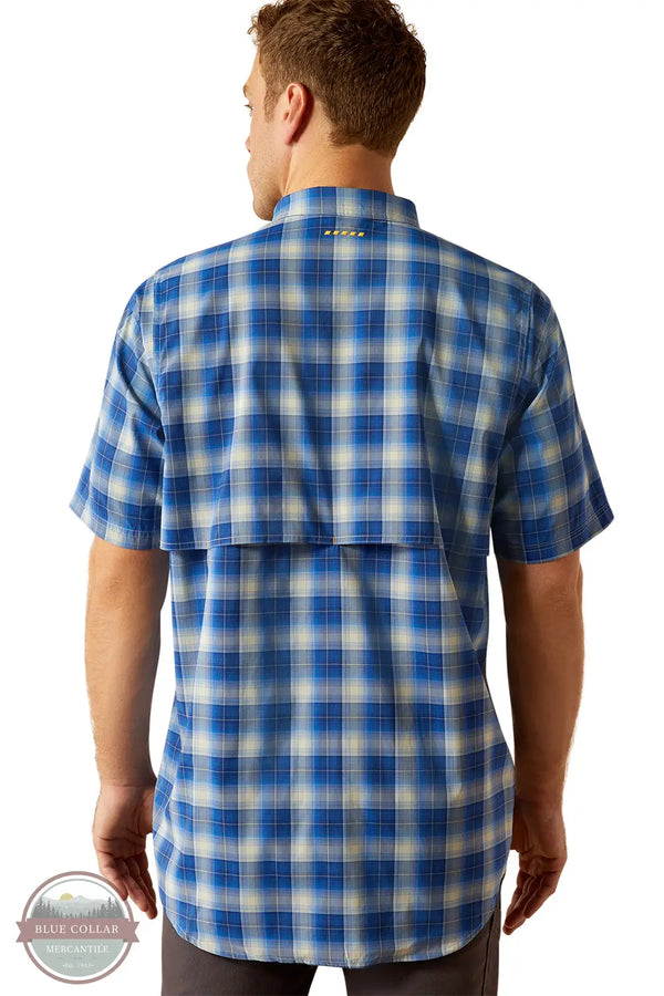 Ariat 10058537 Rebar Made Tough VentTEK DuraStretch Short Sleeve Shirt in Blue Plaid back view