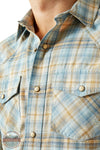 Ariat 10058701 Howe Retro Fit Long Sleeve Shirt in Blue & Tan, zoom