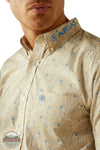 Ariat 10058978 Team Alder Fitted Shirt in Khaki & Blue, collar