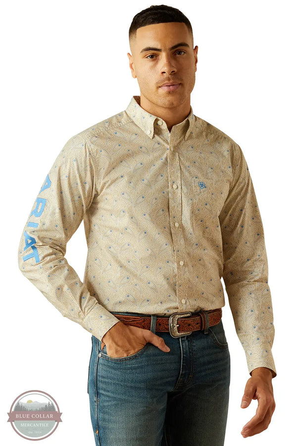 Ariat 10058978 Team Alder Fitted Shirt in Khaki & Blue, front