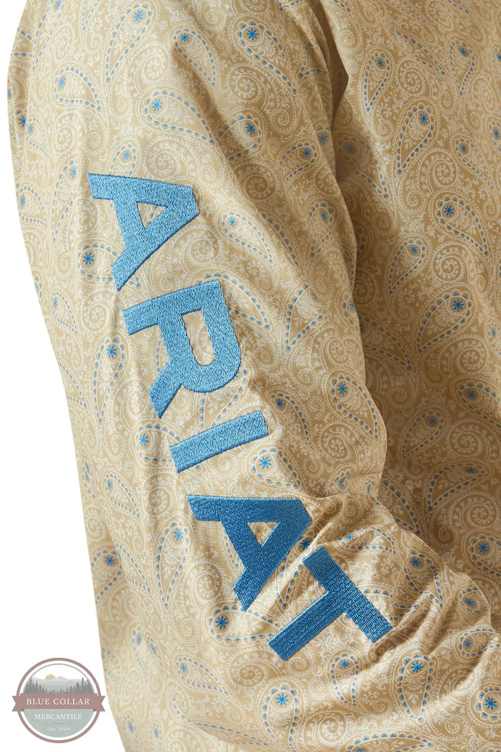 Ariat 10058978 Team Alder Fitted Shirt in Khaki & Blue, sleeve