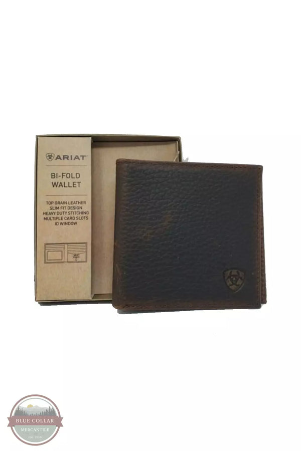 Ariat A35307282 Bi-Fold Wallet with Shield Logo in Brown Rowdy Front View