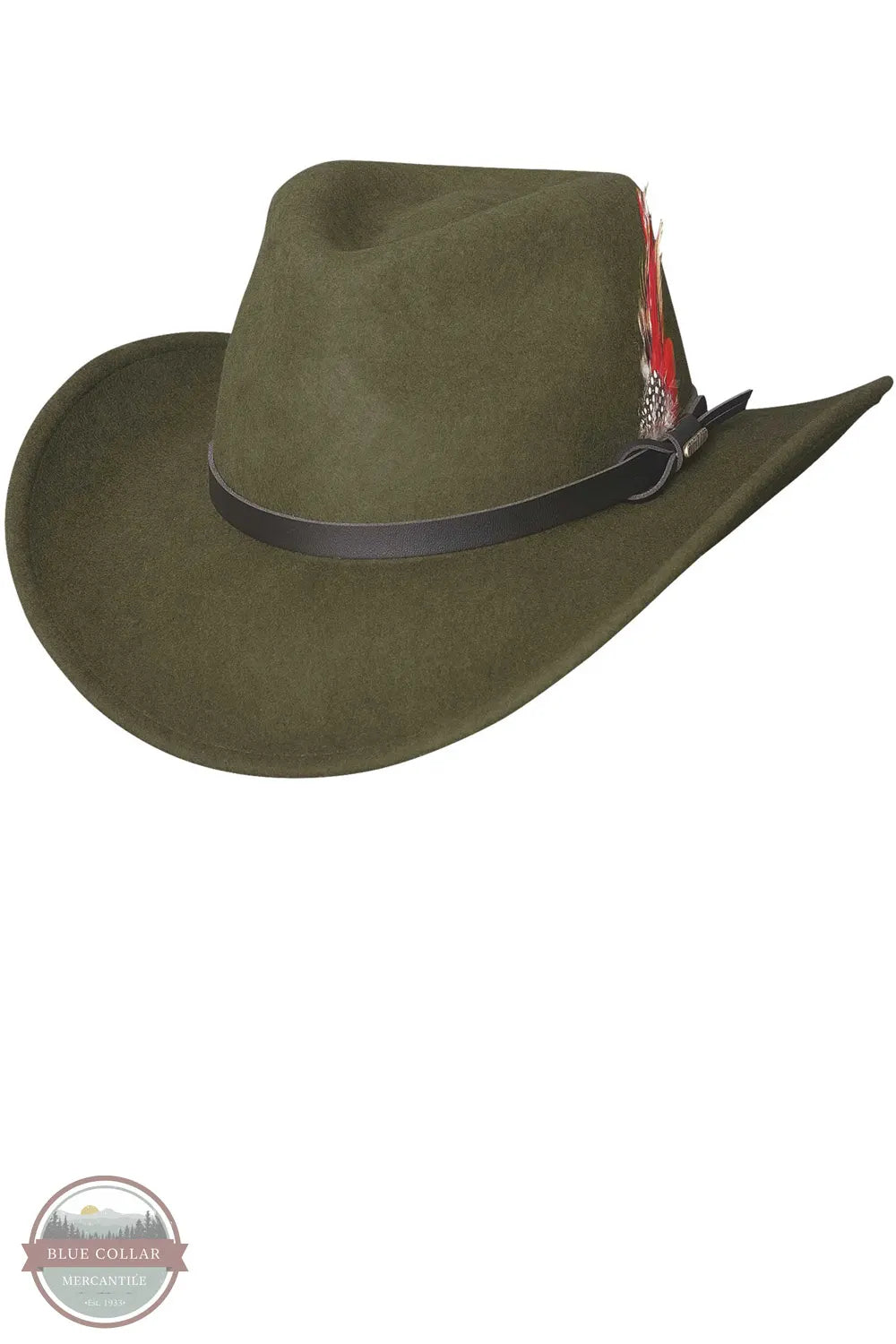 Bullhide 0773OL Voyager Rolled Up Crushable Felt Hat in Olive Green