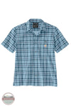 Carhartt 106747 Force Sun Relaxed Fit Plaid Short Sleeve Shirt in blue, flat image