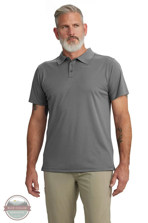 Carhartt 106901 Force Sun Relaxed Fit Short Sleeve Polo Shirt in gray, model front