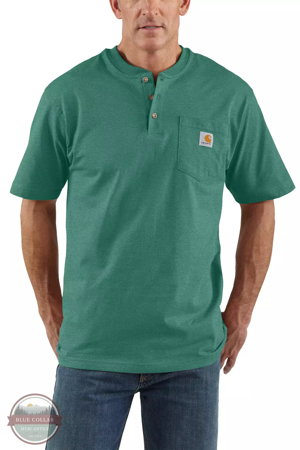 Carhartt K84 Loose Fit Heavyweight Short Sleeve Pocket Henley T-Shirt North Woods Heather Front View
