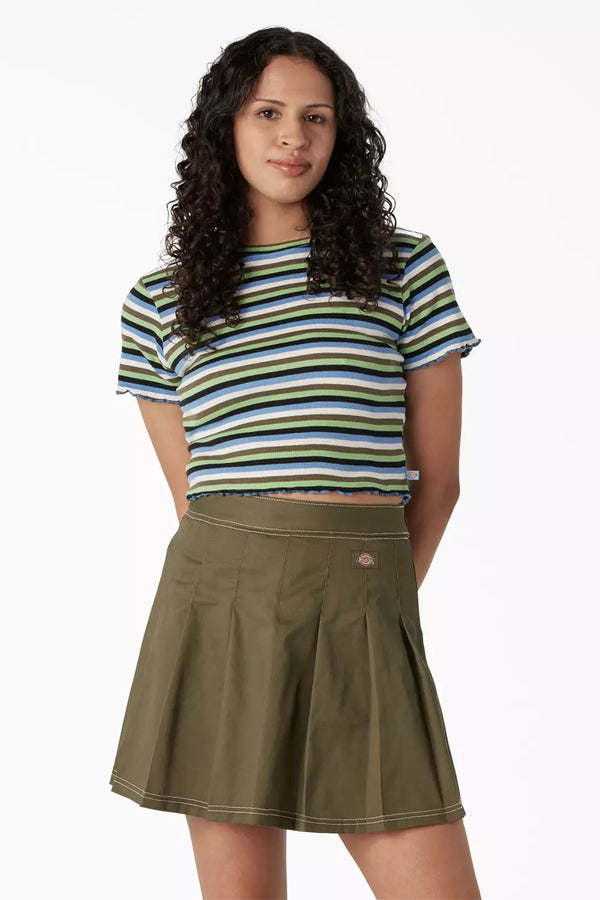 Dickies FSR51 Striped Cropped Baby T-Shirt Mint Military Explorer Front View. This item is available in multiple colors.