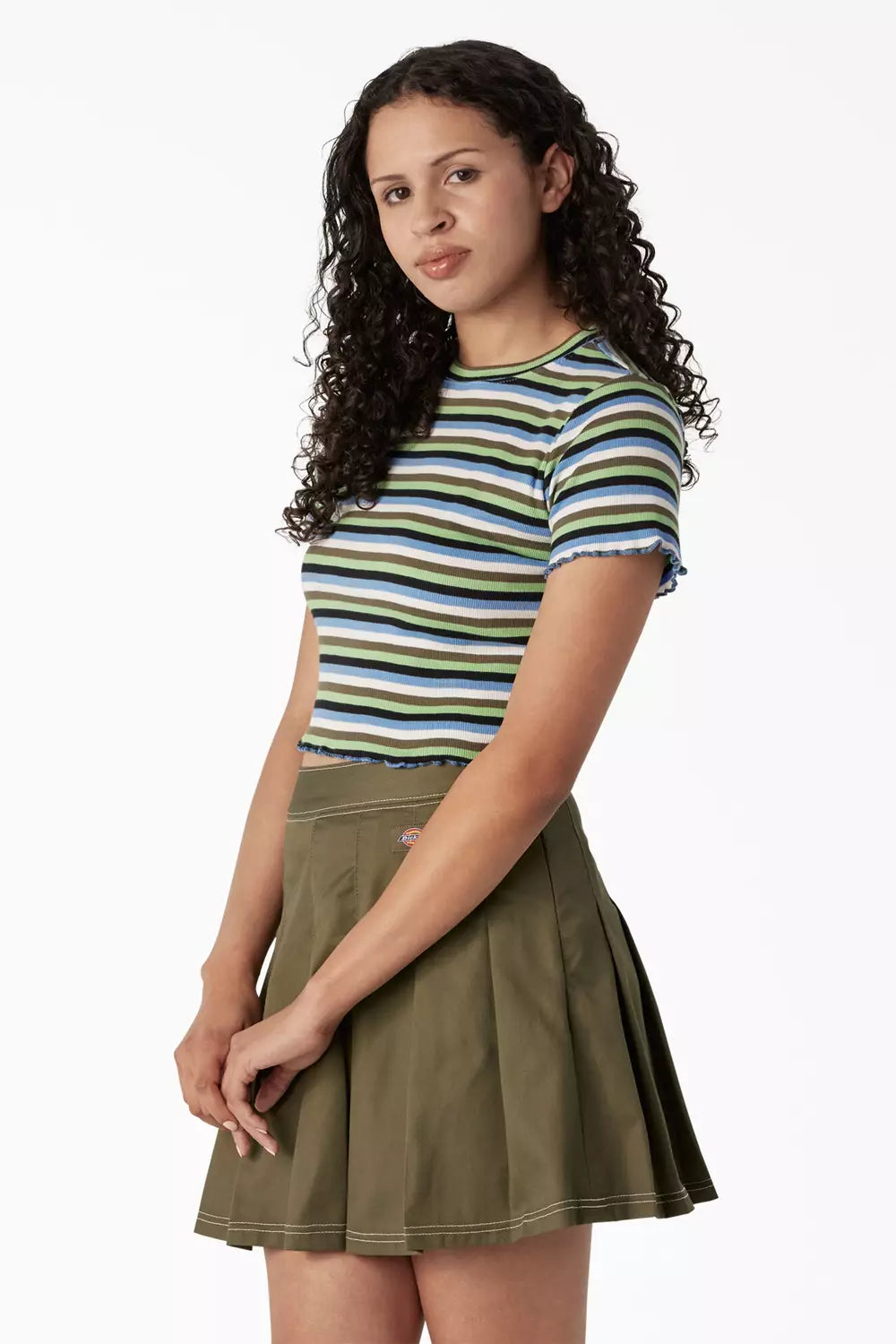 Dickies FSR51 Striped Cropped Baby T-Shirt Mint Military Explorer Side View