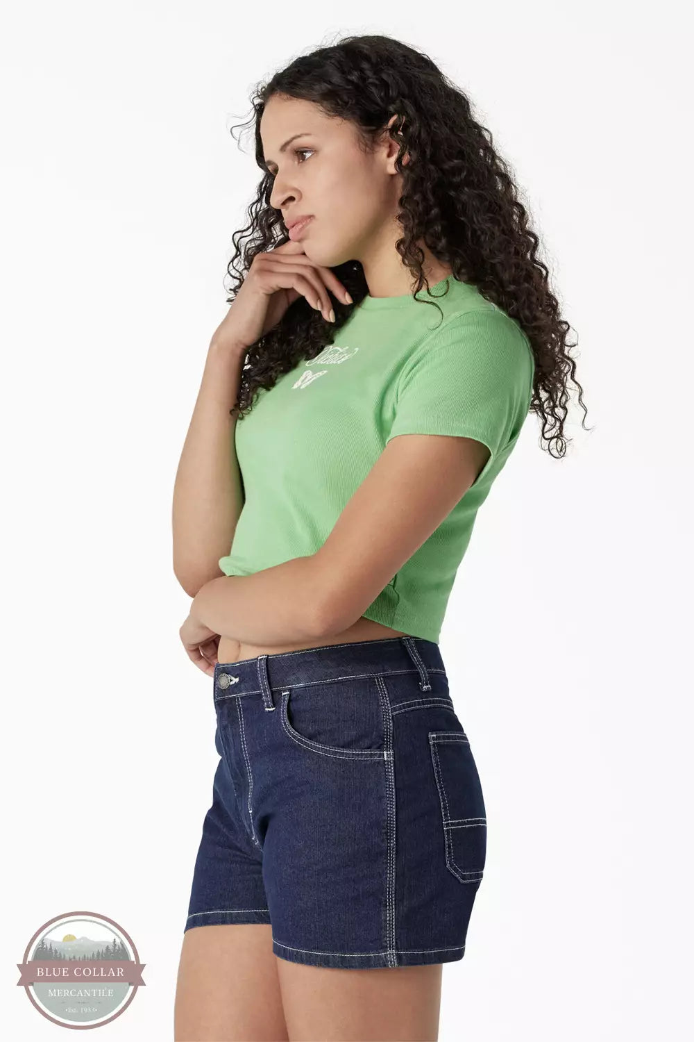 Dickies FSR64AR2 Butterfly Graphic Cropped Baby T-Shirt in Apple Mint Side View