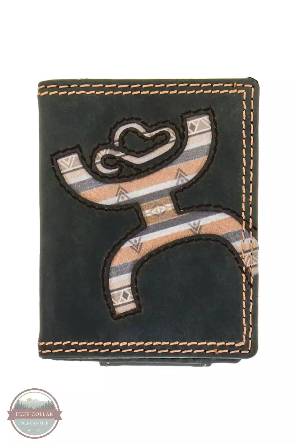 Hooey HFW018-BK Original Bifold Money Clip Wallet in Black with Lakota Print Front View