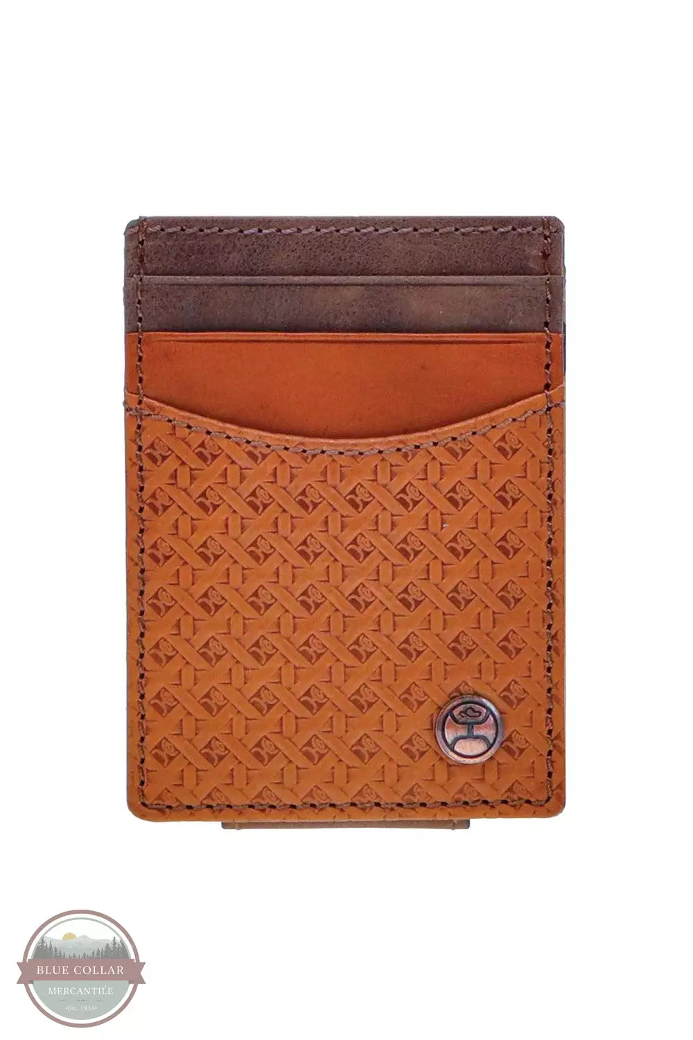 Hooey HMC002-TN Hands Up Basket Weave Money Clip Wallet in Tan / Brown Front View